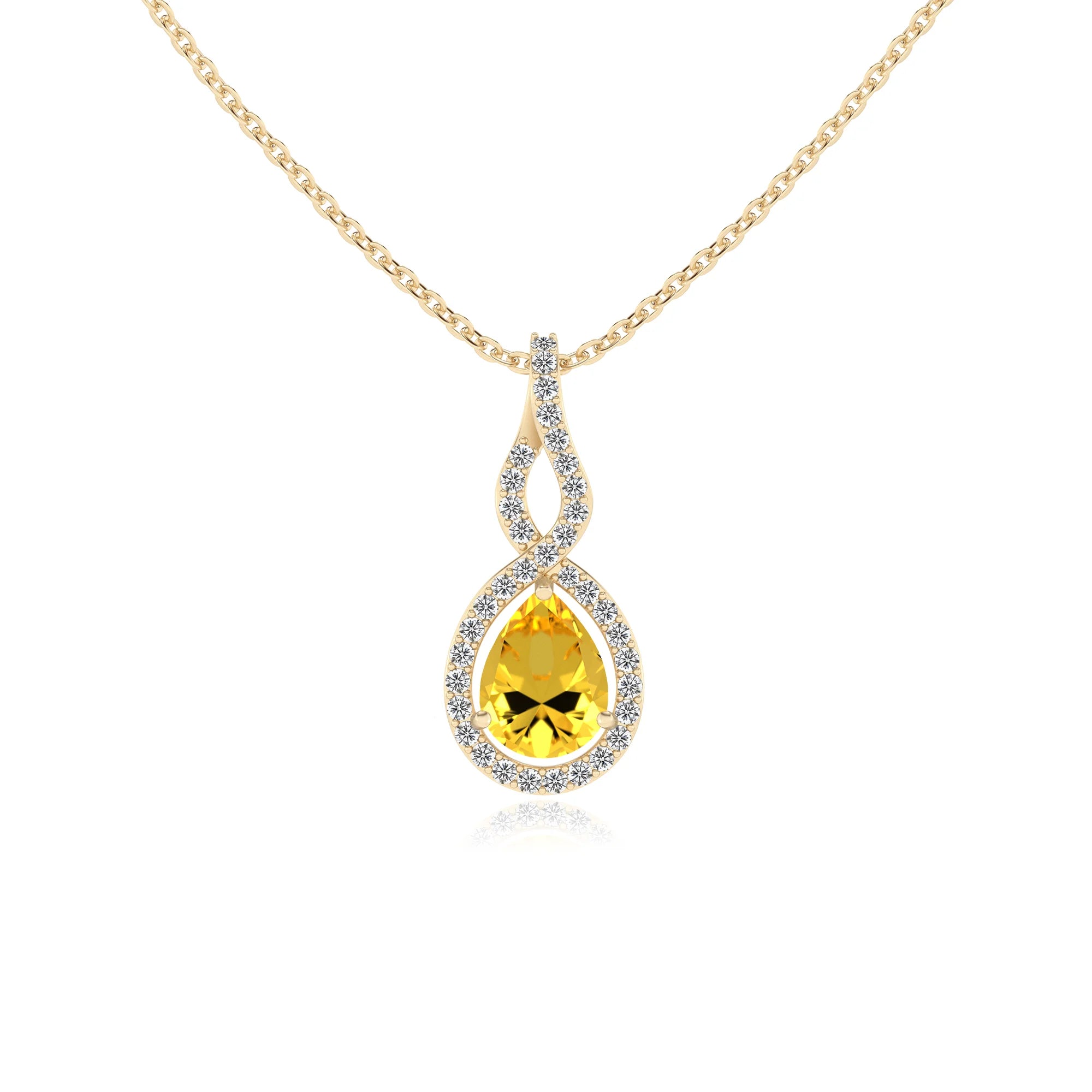 lab grown yellow-sapphire pear necklaces in yellow gold