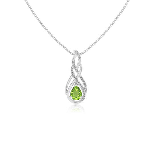 natural peridot pear solitaire necklaces in white gold
