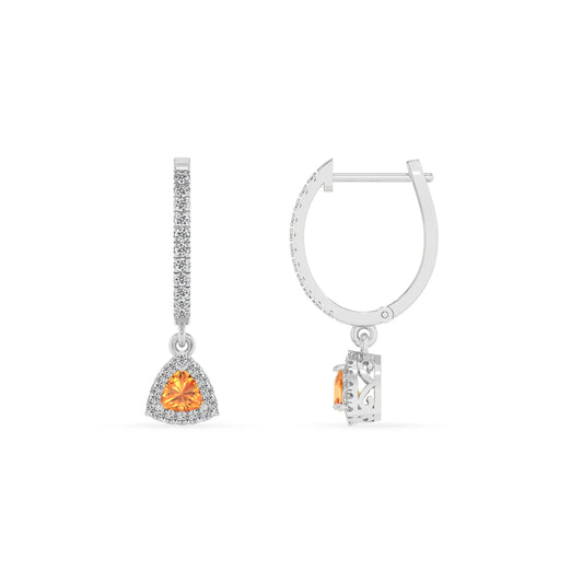 lab grown citrine trillion drop earrings in white gold