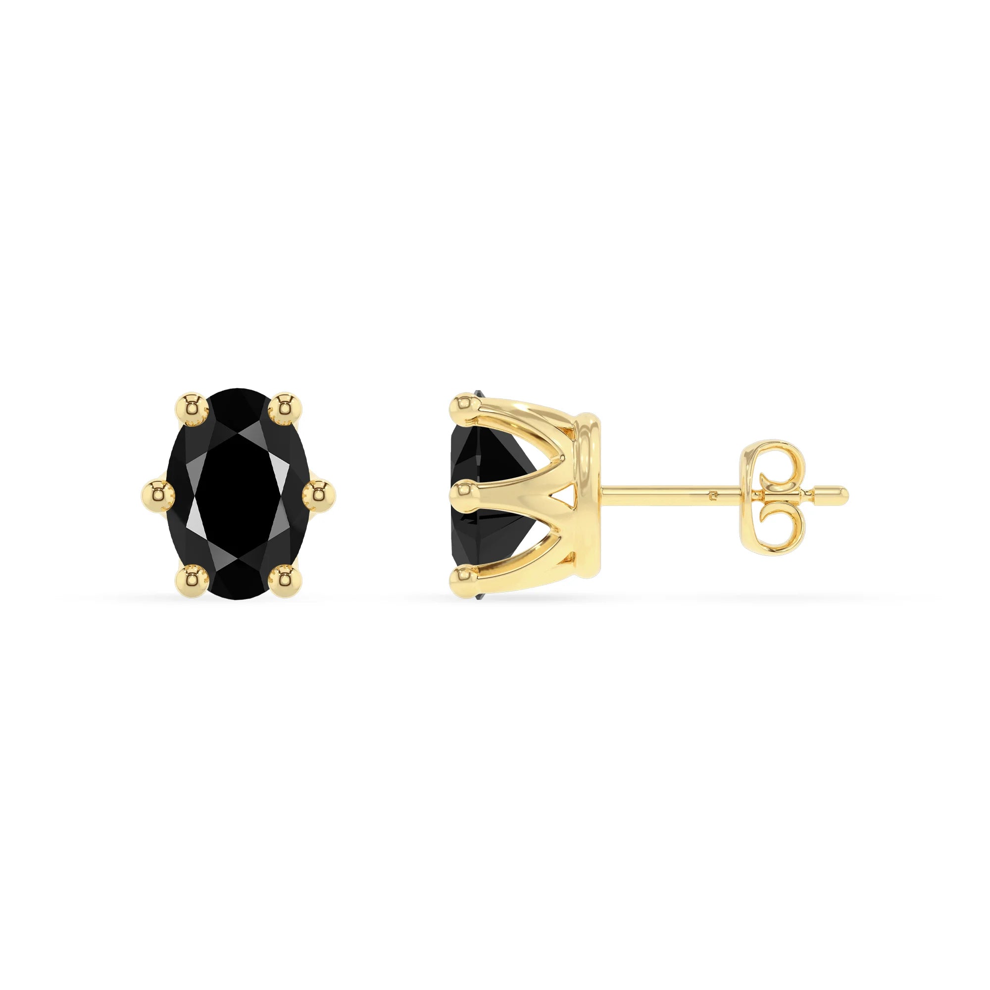 natural black onyx oval stud earrings in yellow gold