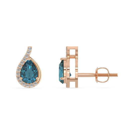 natural london blue topaz pear stud earrings in rose gold