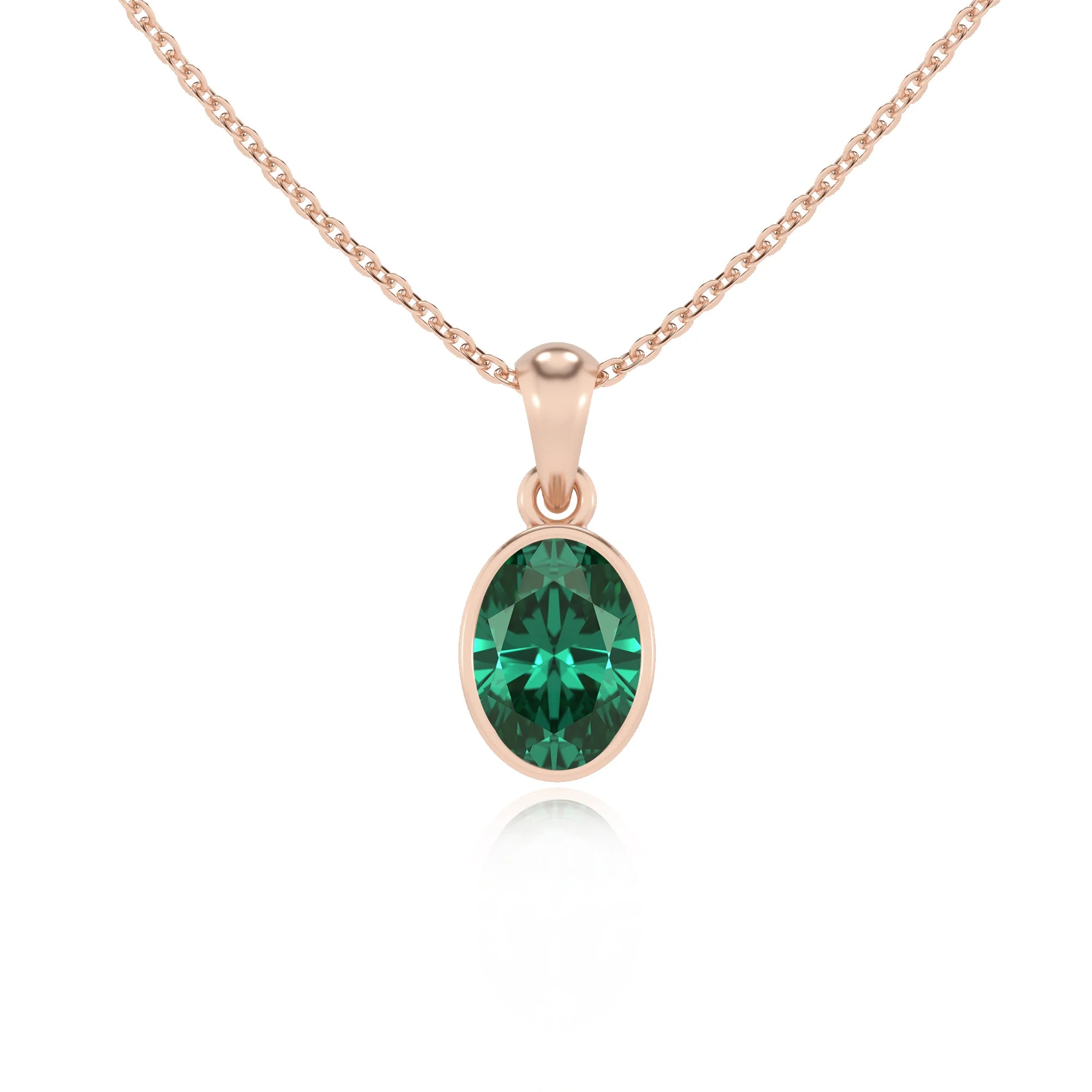 lab grown emerald oval solitaire necklaces in rose gold