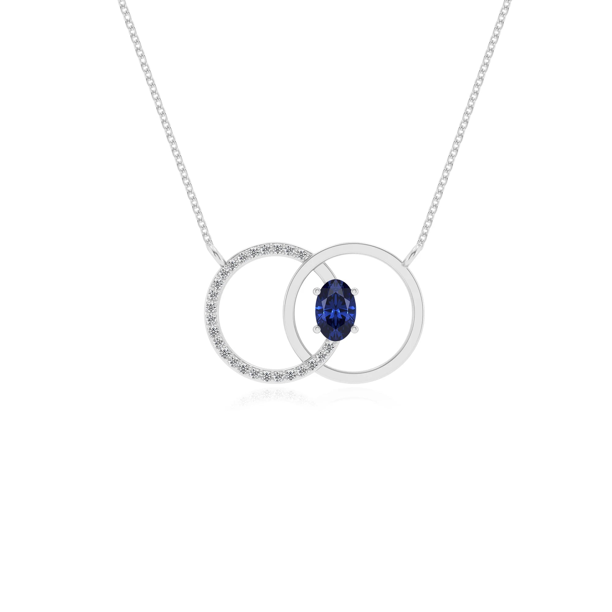 lab grown blue sapphire oval solitaire necklaces in white gold