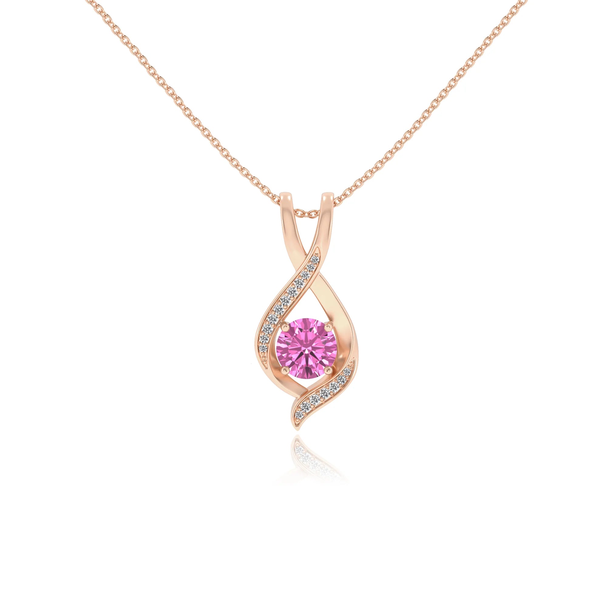 lab grown pink-sapphire round solitaire necklaces in rose gold