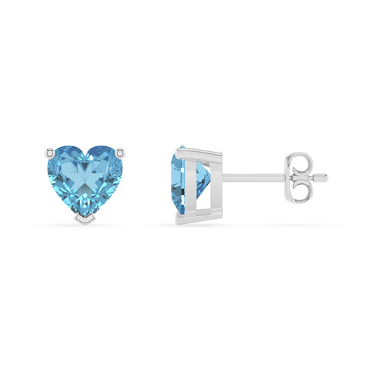 natural swiss blue topaz heart stud earrings in platinum