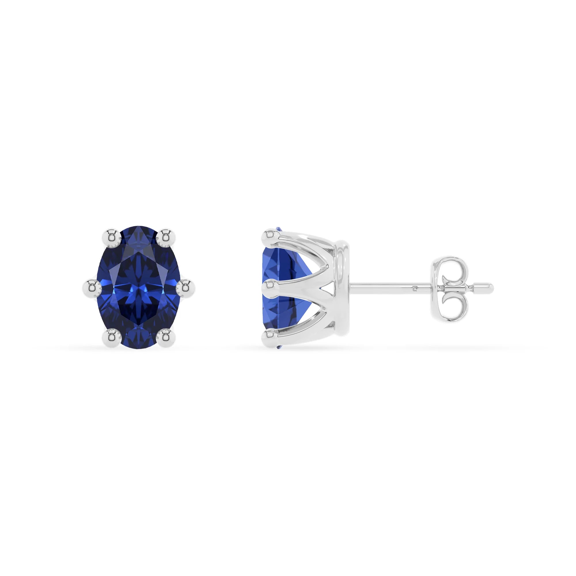 lab grown blue sapphire oval stud earrings in white gold
