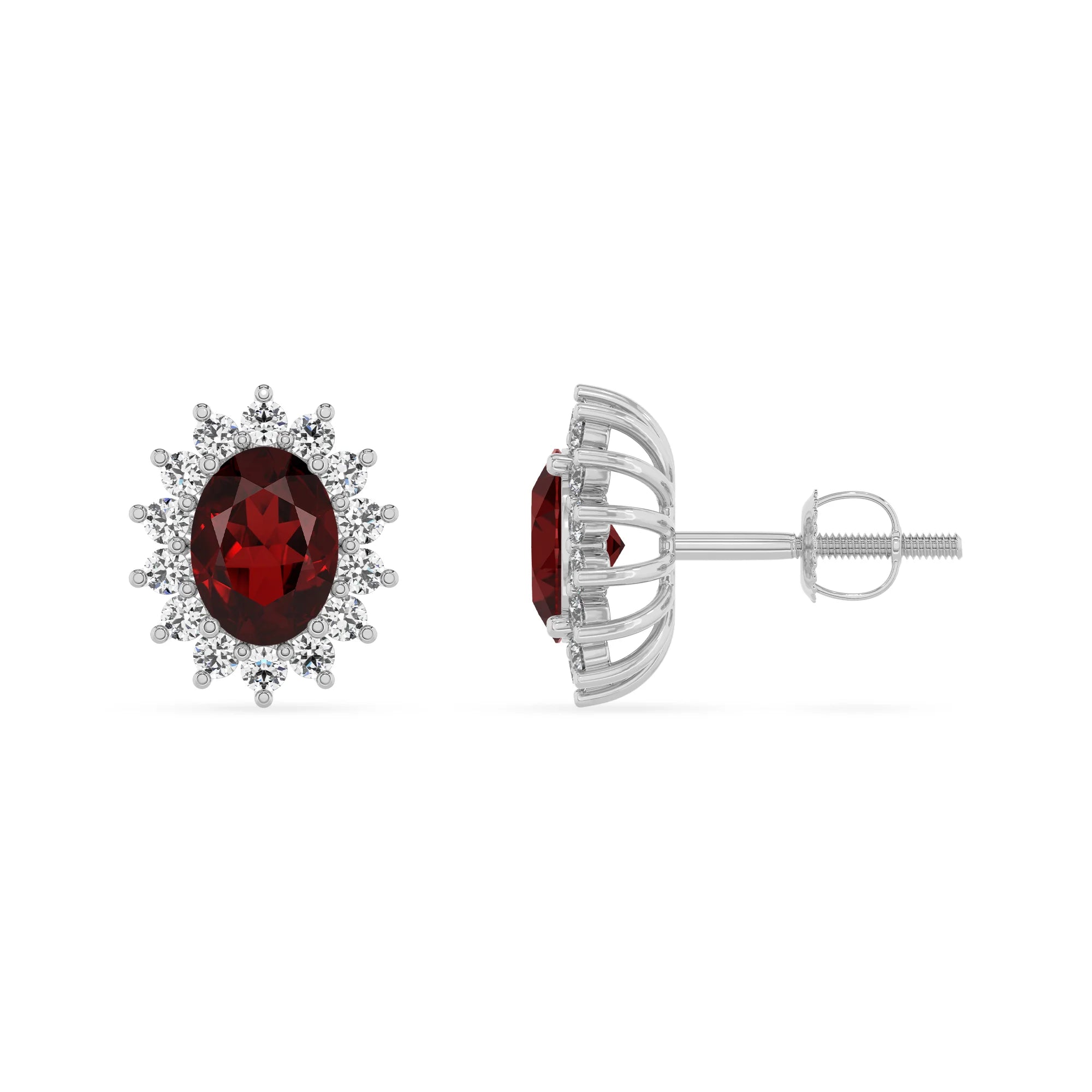 natural garnet oval stud earrings in sterling silver