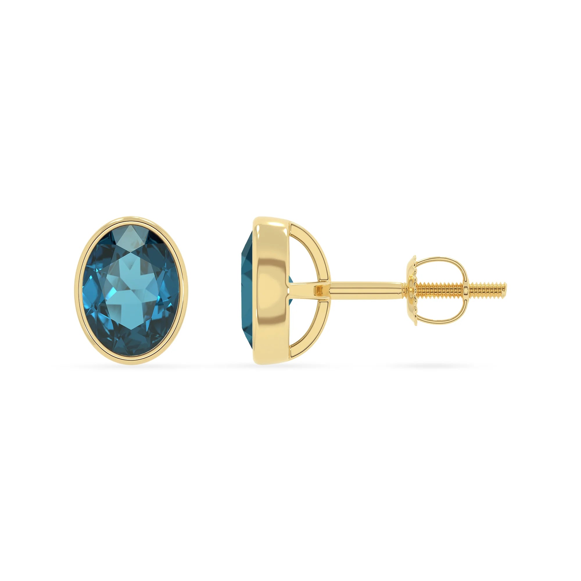 natural london blue topaz oval stud earrings in yellow gold