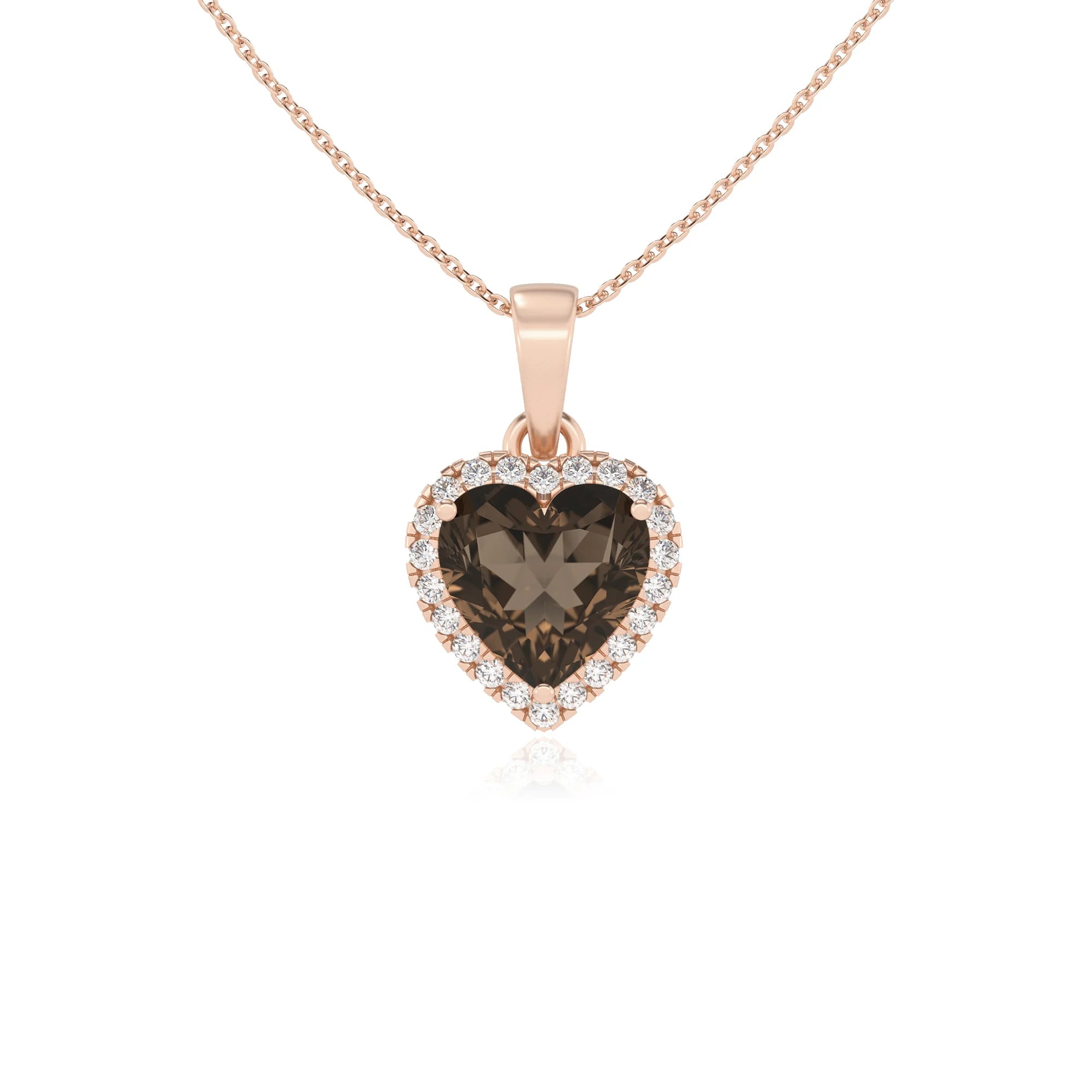 natural smoky-quartz heart solitaire necklaces in rose gold