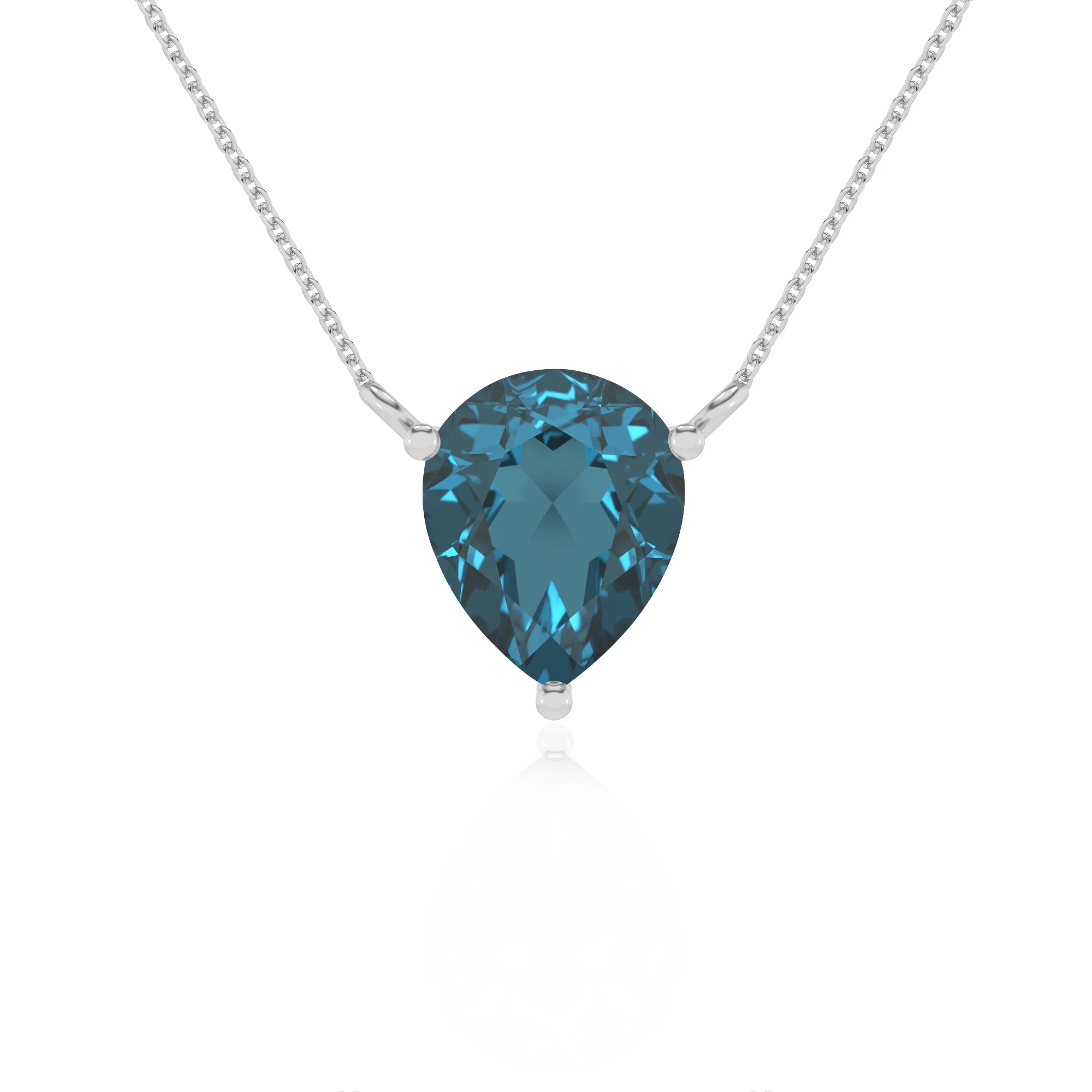 natural london-blue-topaz pear solitaire necklaces in sterling silver