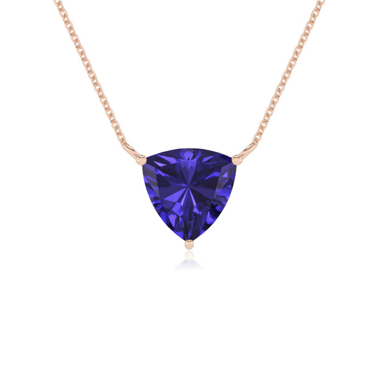 lab grown tanzanite trillion solitaire necklaces in rose gold