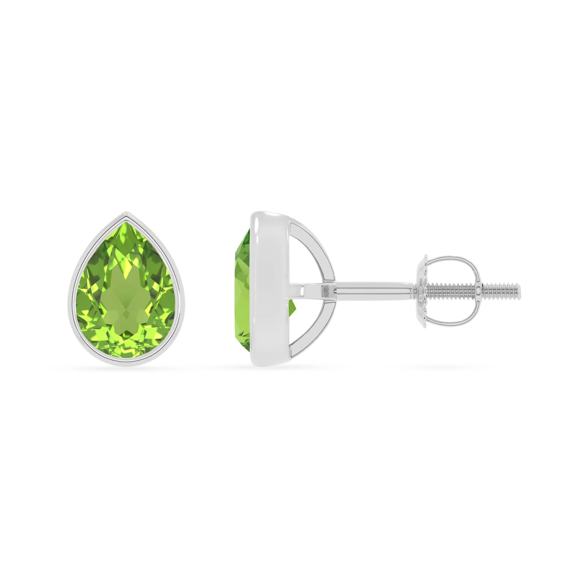 natural peridot pear stud earrings in white gold