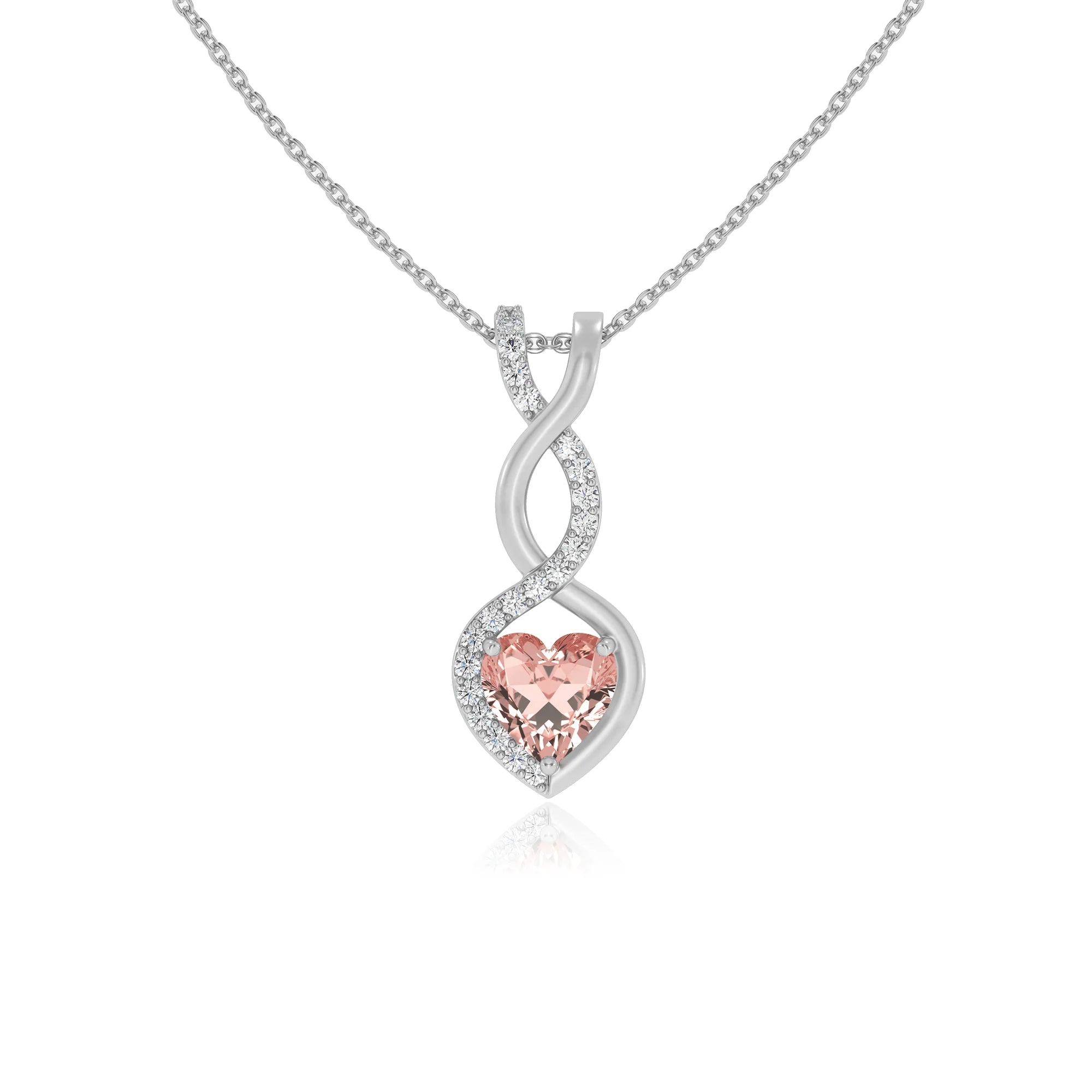 lab grown morganite heart infinity necklaces in platinum