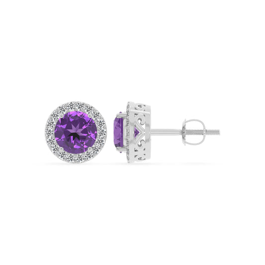 lab grown amethyst round stud earrings in sterling silver