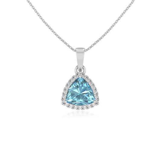 lab grown aquamarine trillion solitaire necklaces in sterling silver