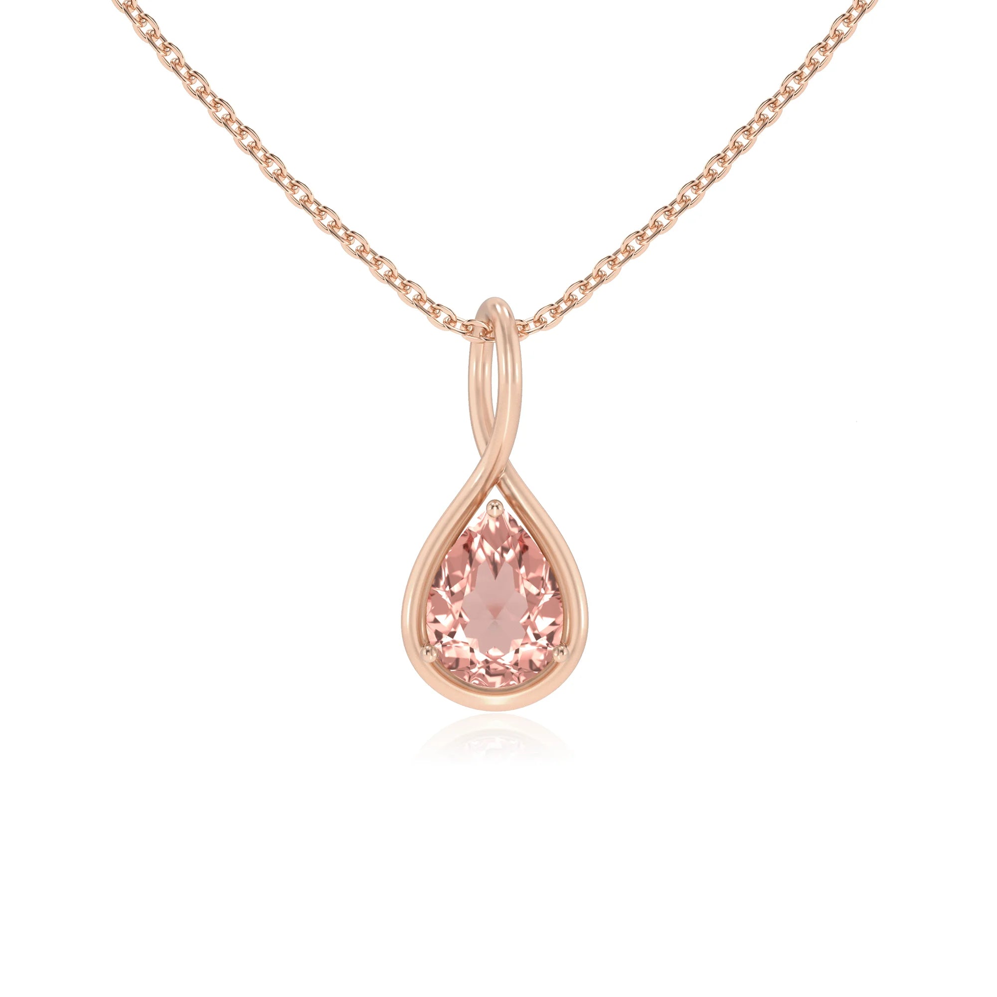 lab grown morganite pear solitaire necklaces in rose gold