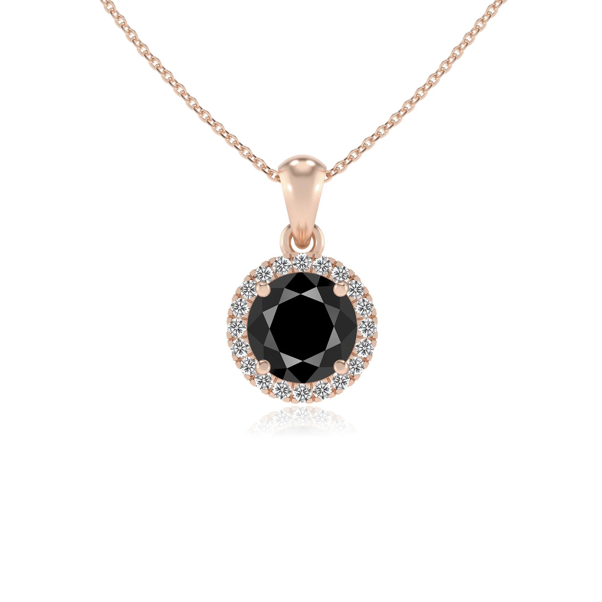 natural black-onyx round solitaire necklaces in rose gold