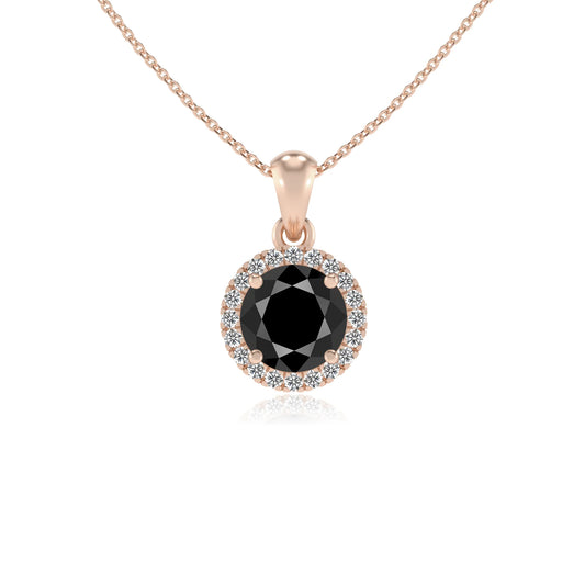 natural black-onyx round solitaire necklaces in rose gold