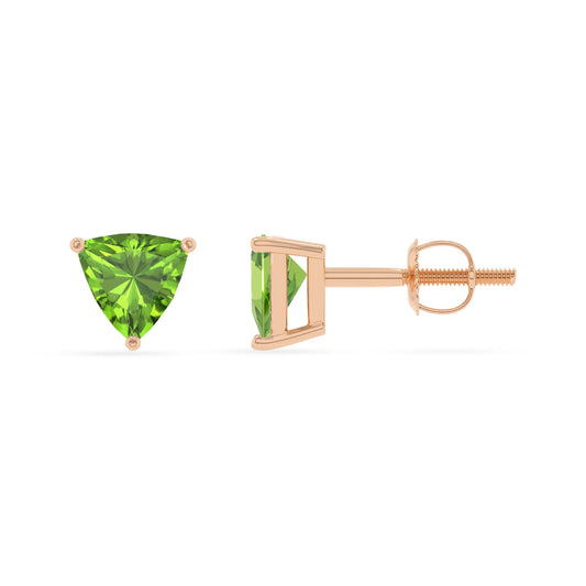 natural peridot trillion stud earrings in rose gold