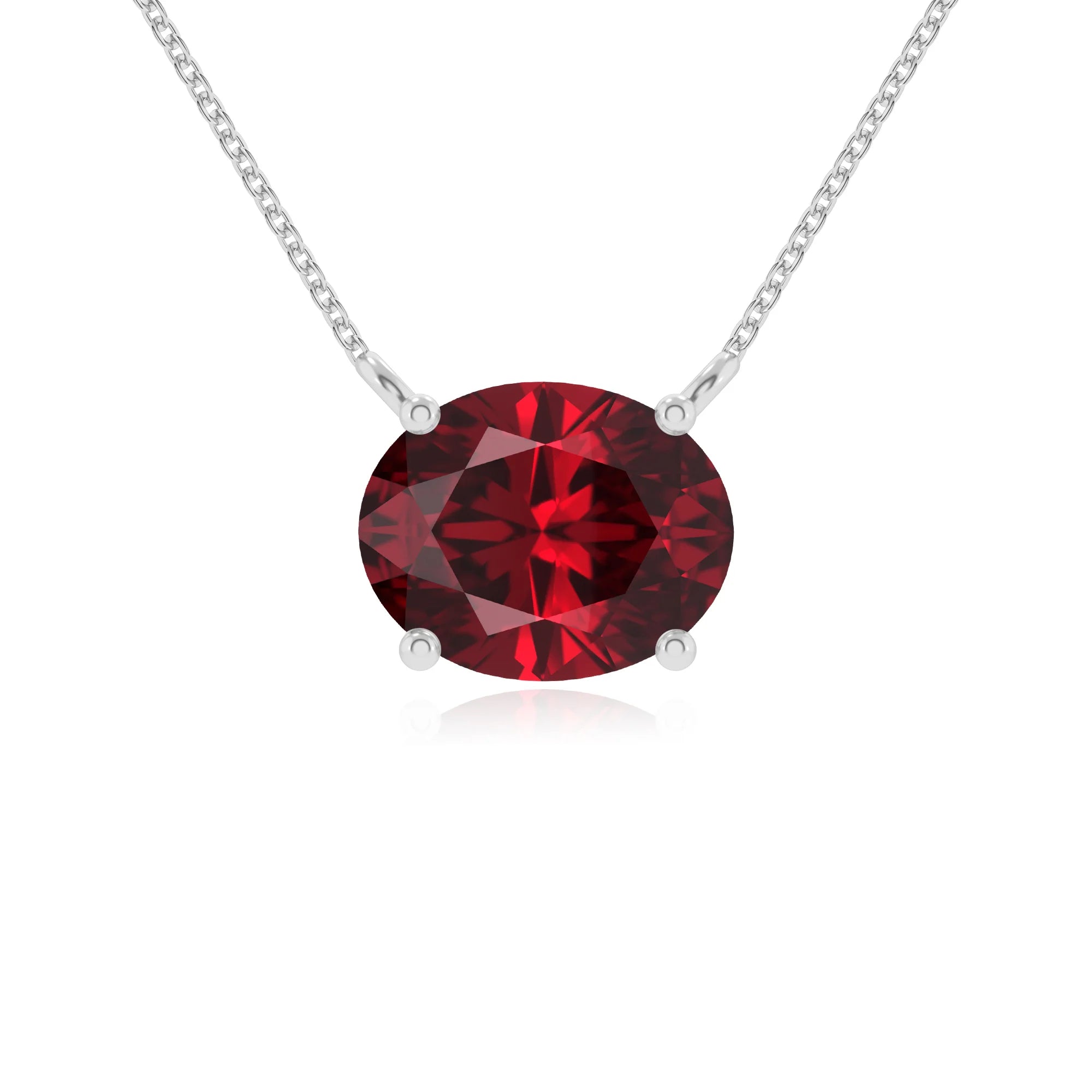 lab grown ruby oval solitaire necklaces in white gold