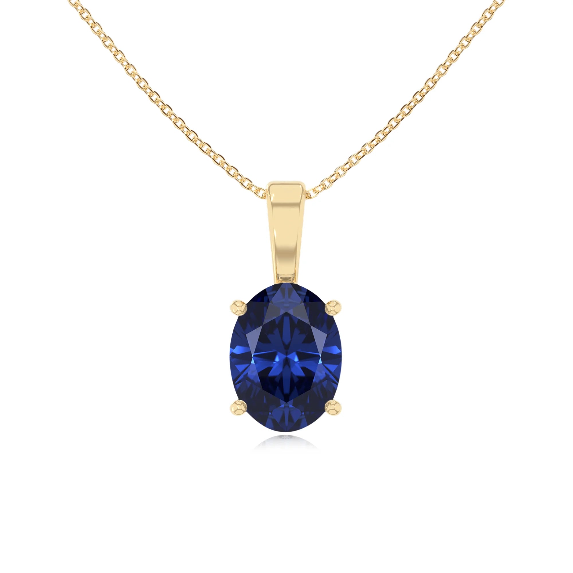 lab grown blue-sapphire oval solitaire necklaces in yellow gold