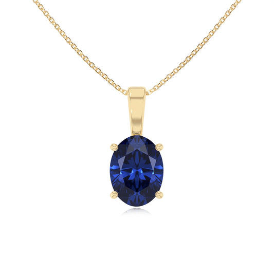 lab grown blue-sapphire oval solitaire necklaces in yellow gold