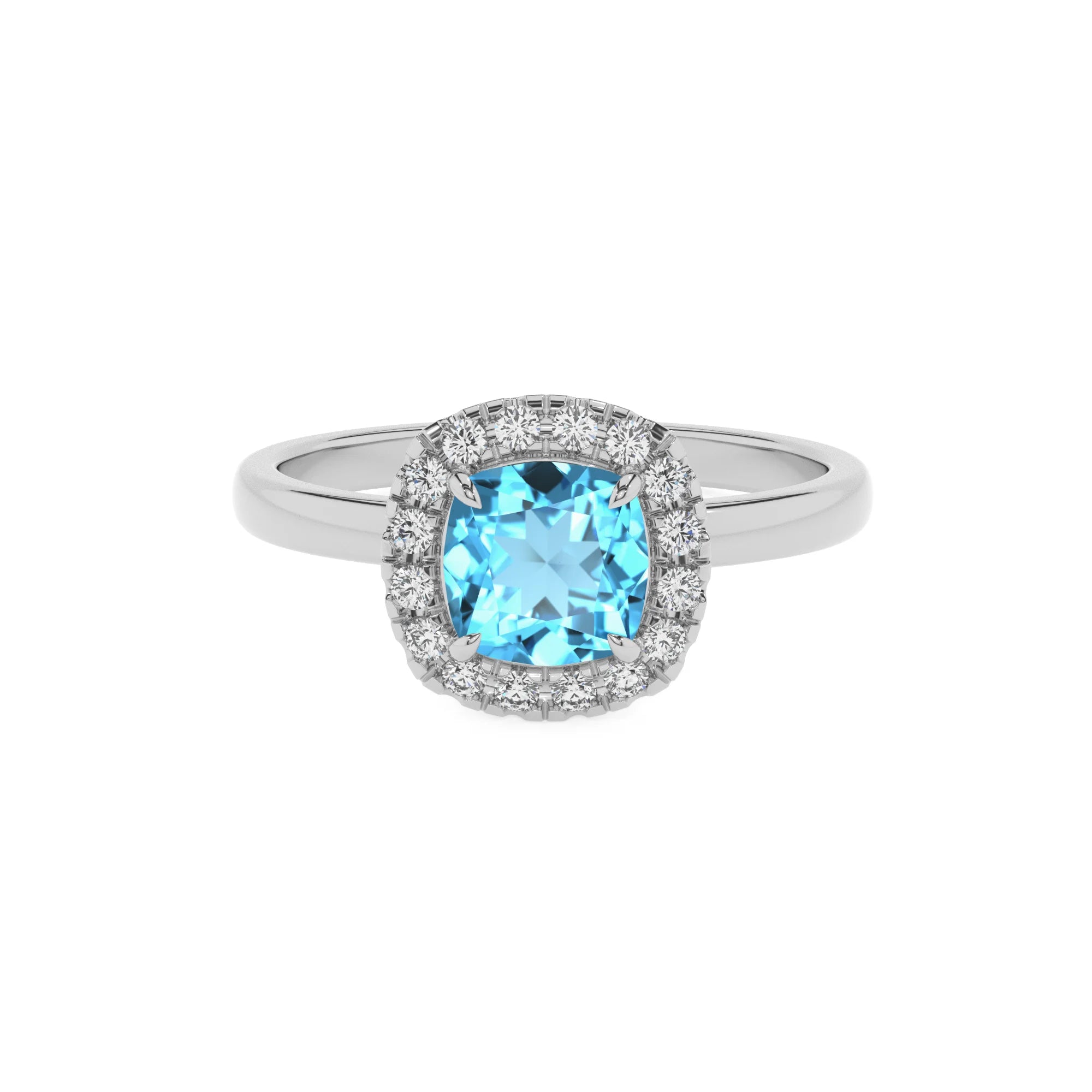 natural swiss-blue-topaz cushion solitaire rings in platinum