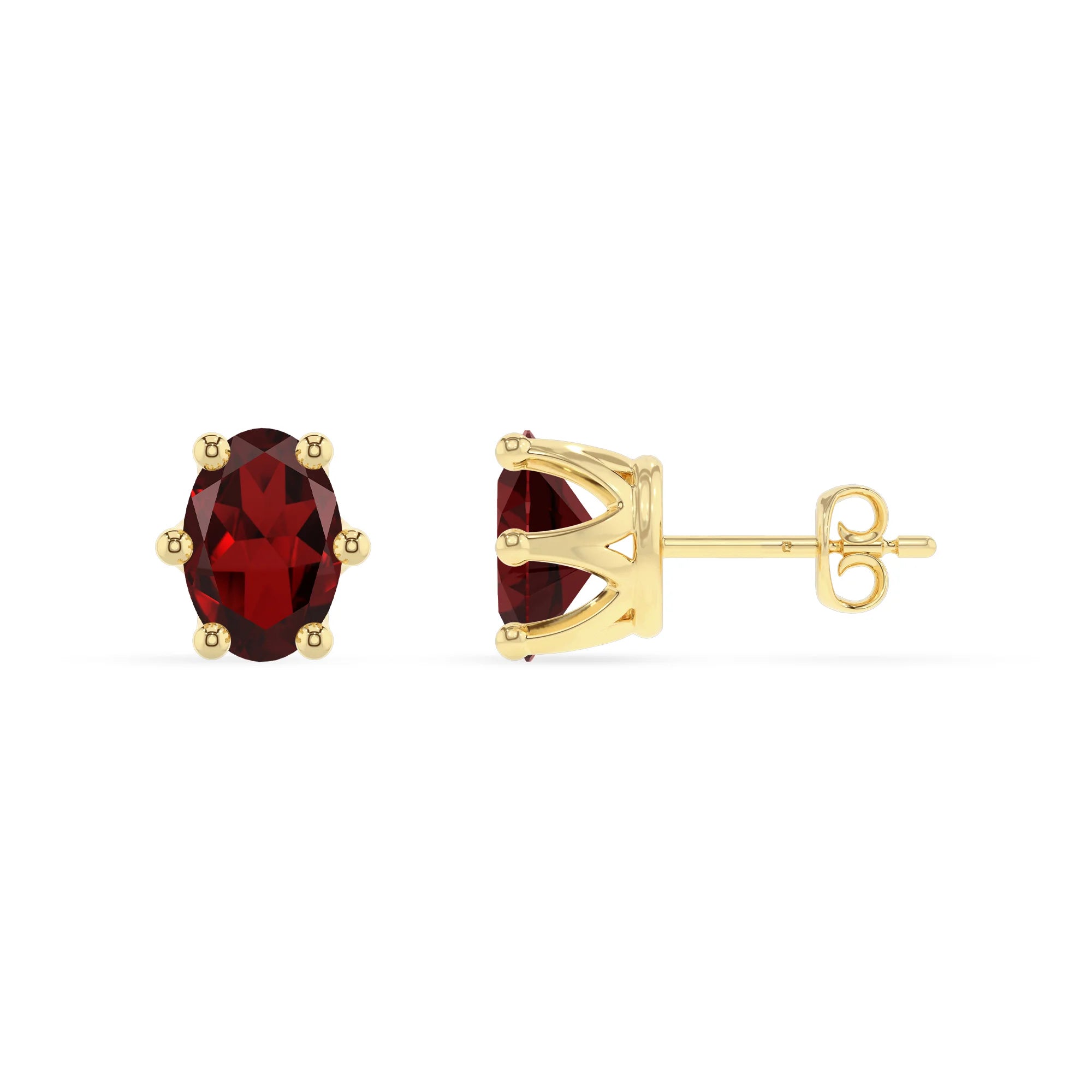 natural garnet oval stud earrings in yellow gold