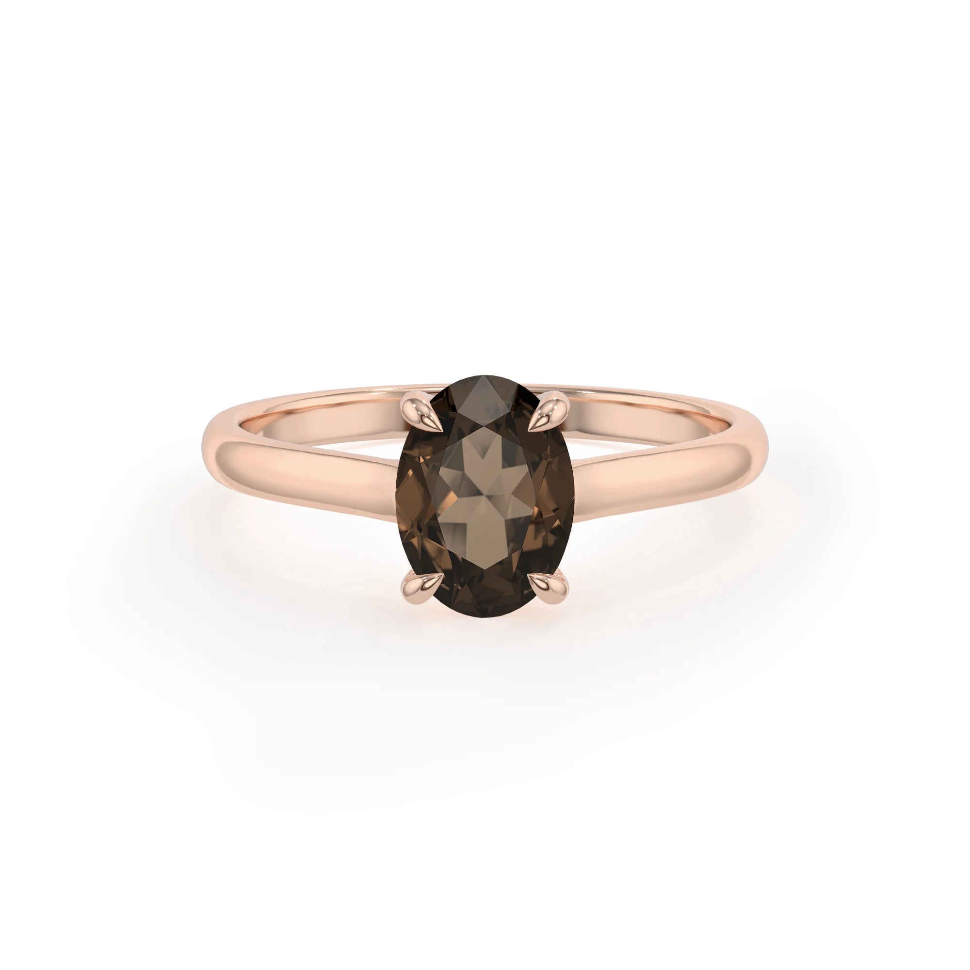 natural smoky-quartz oval solitaire rings in rose gold