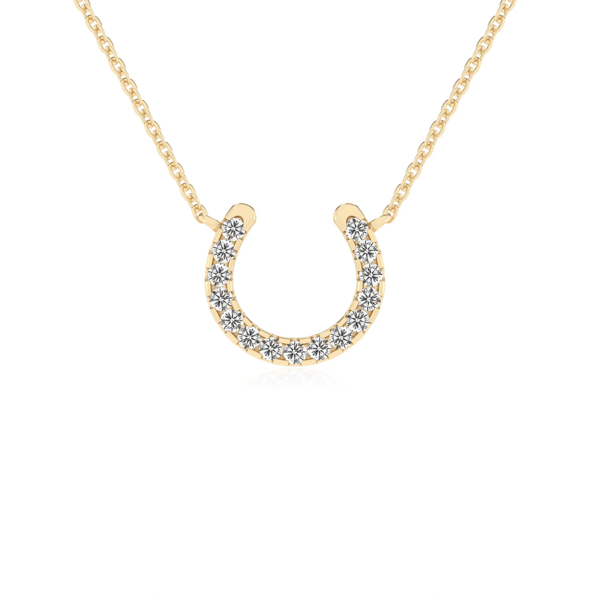 lab grown moissanite round v-bale necklaces in yellow gold