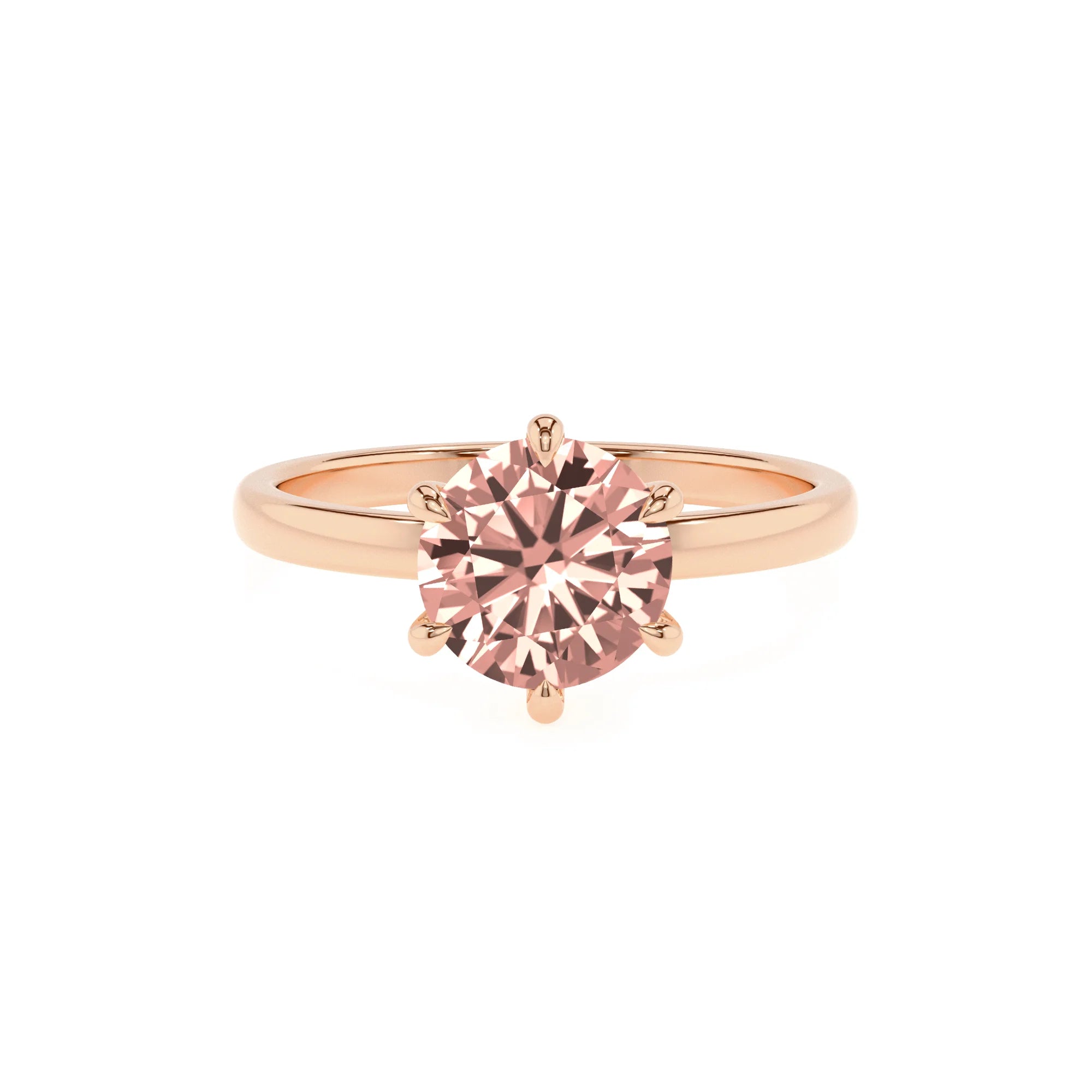 lab grown morganite round solitaire rings in rose gold