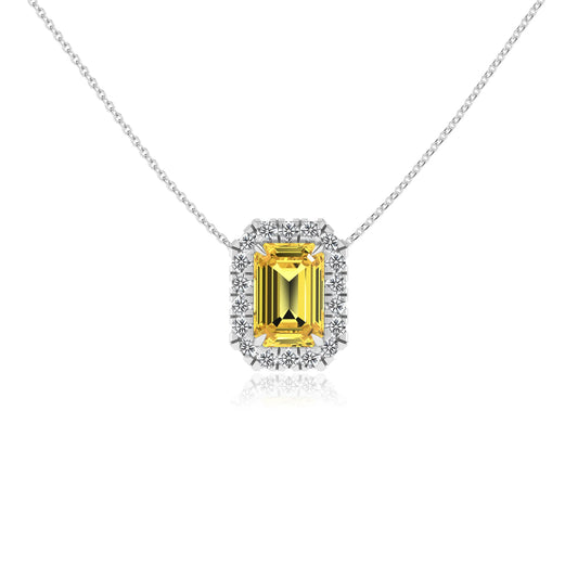 lab grown yellow sapphire emerald cut solitaire necklaces in white gold