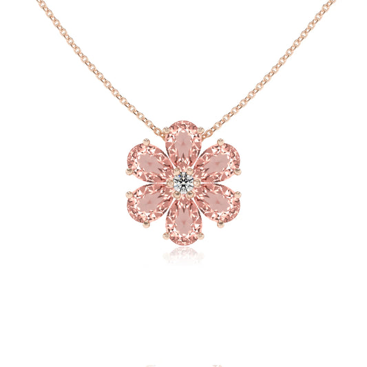 lab grown morganite pear solitaire necklaces in rose gold