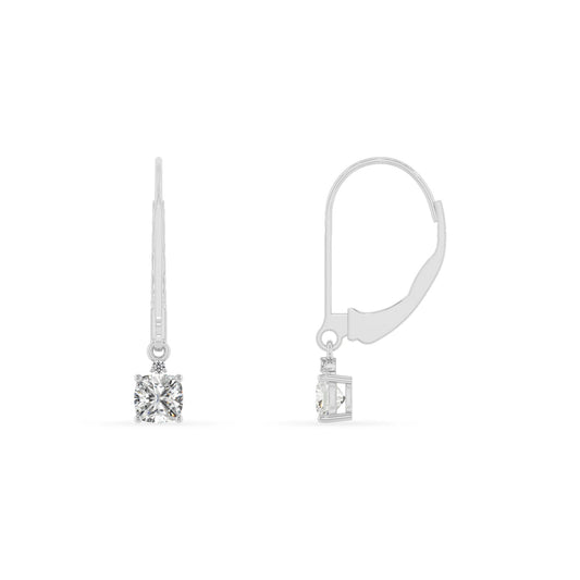 lab grown moissanite cushion drop earrings in sterling silver