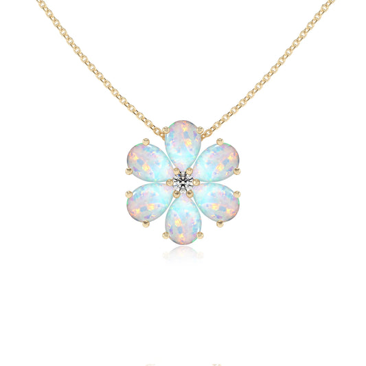 lab grown opal pear solitaire necklaces in yellow gold