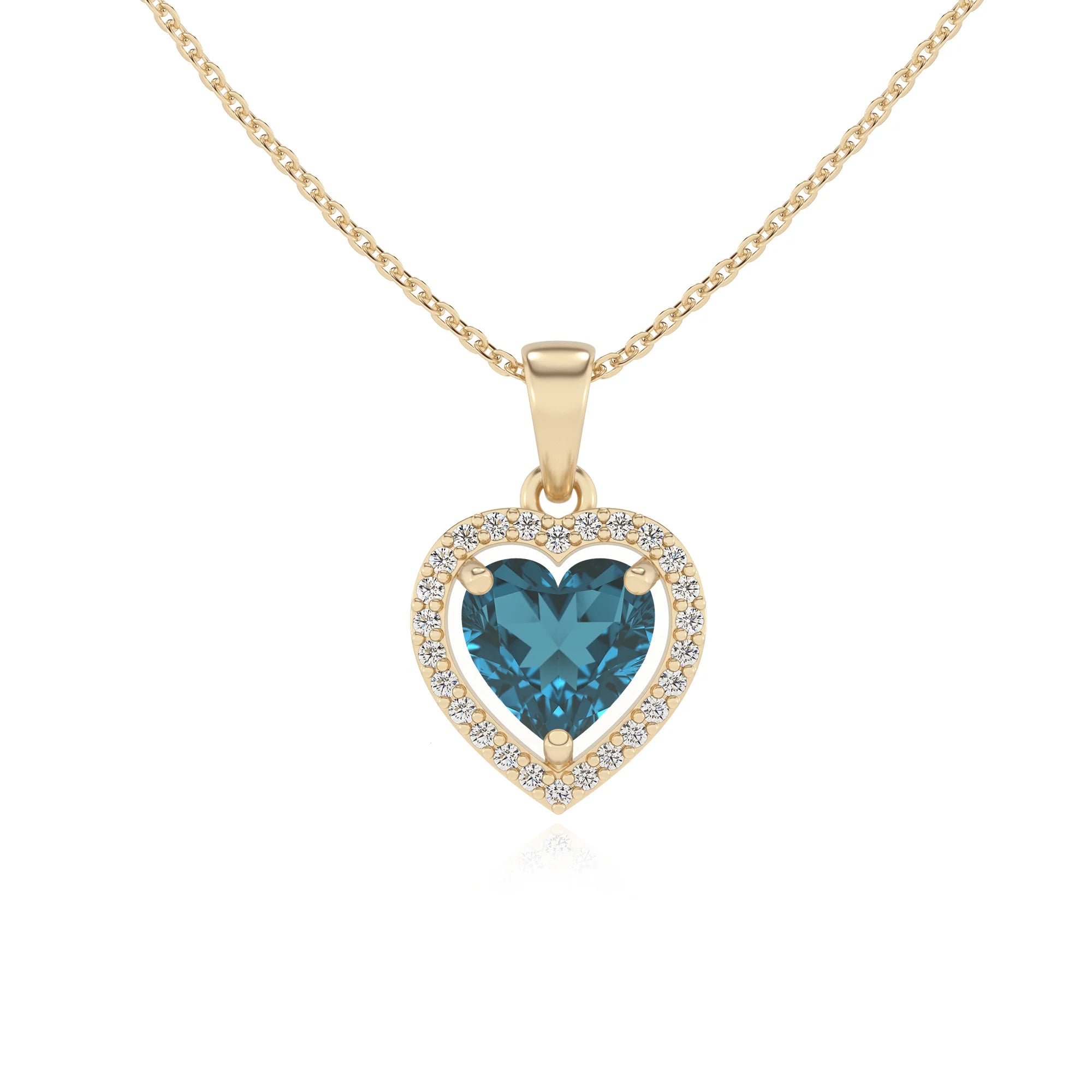 natural london-blue-topaz heart solitaire necklaces in yellow gold