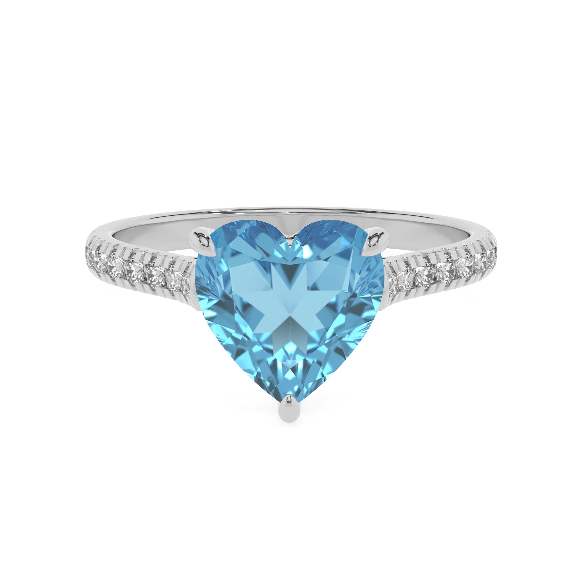 natural swiss-blue-topaz heart half eternity solitaire engagement rings in sterling silver