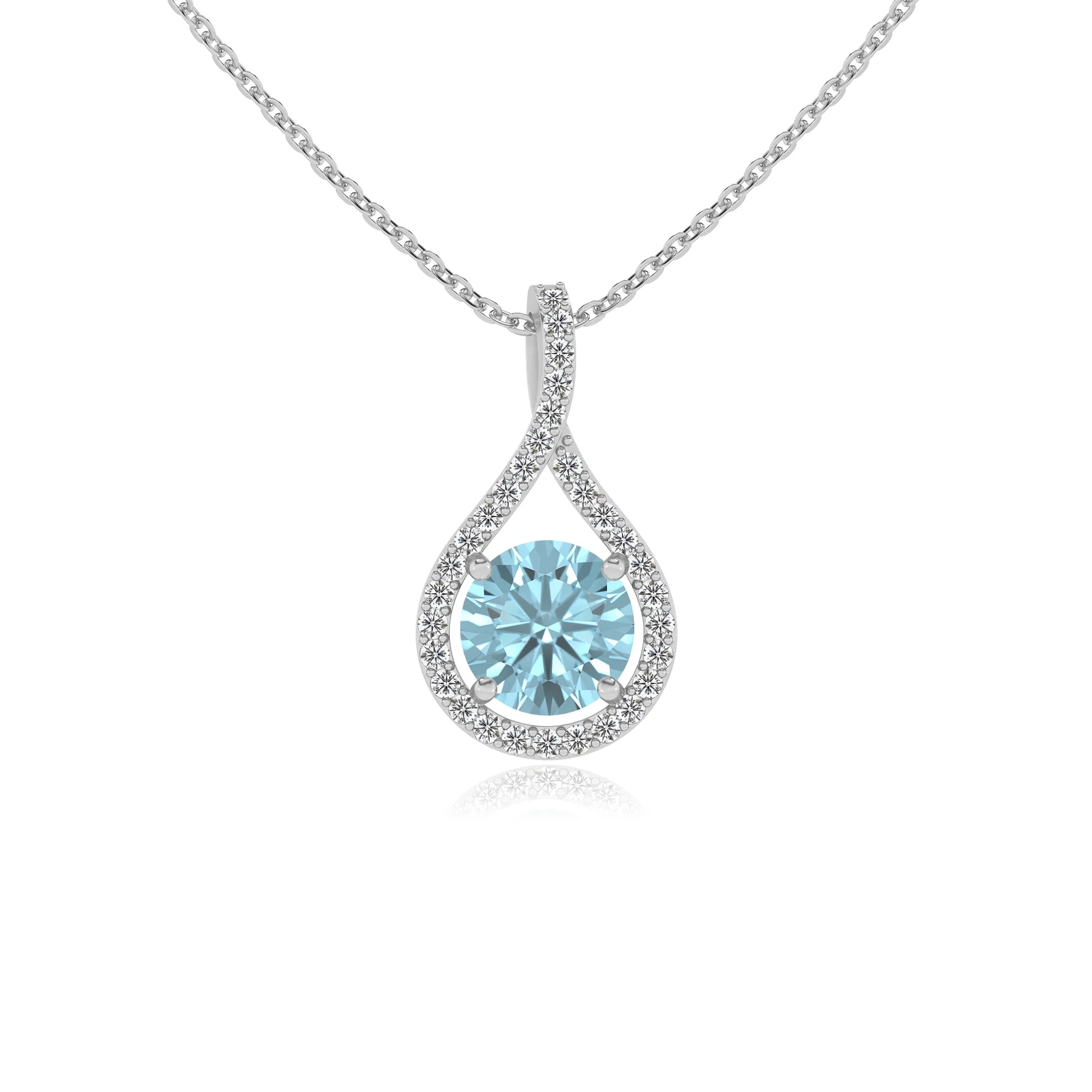 lab grown aquamarine round solitaire necklaces in white gold
