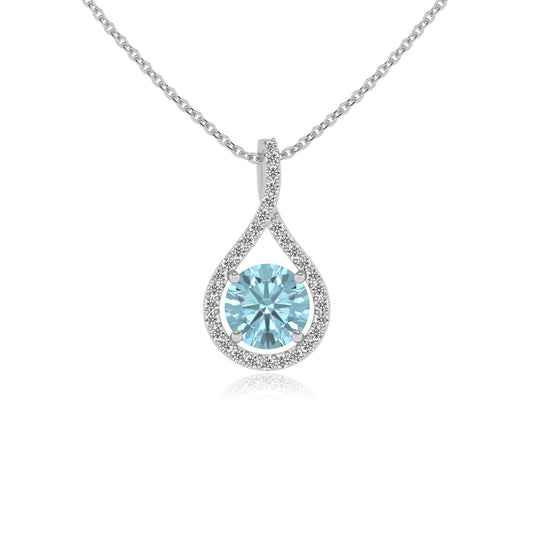 lab grown aquamarine round solitaire necklaces in white gold