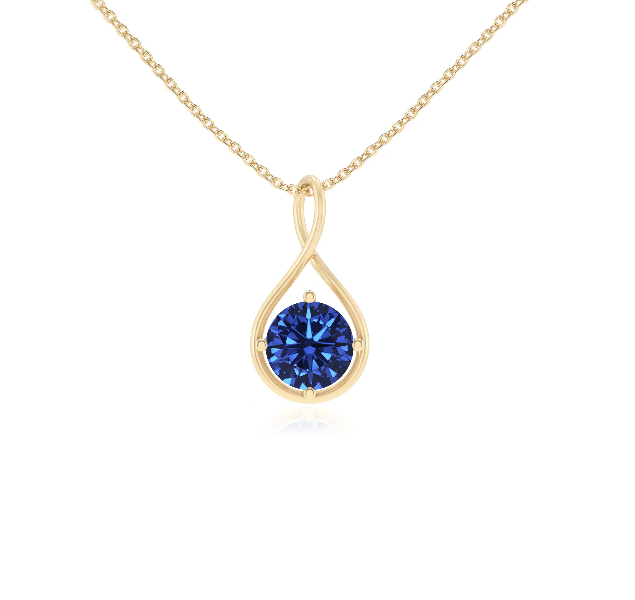 lab grown blue-sapphire round solitaire necklaces in yellow gold