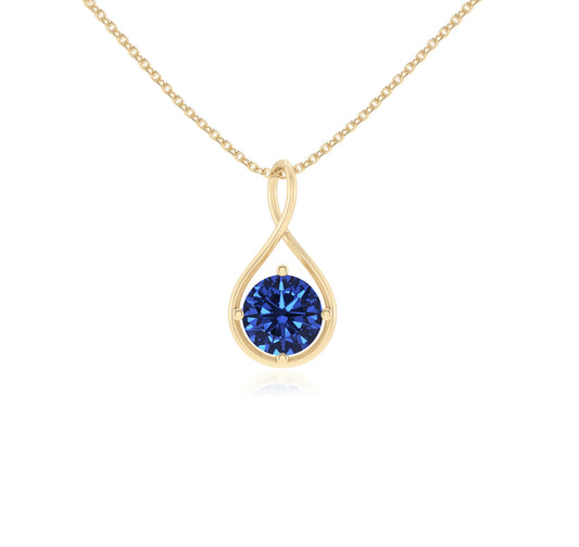 lab grown blue-sapphire round solitaire necklaces in yellow gold