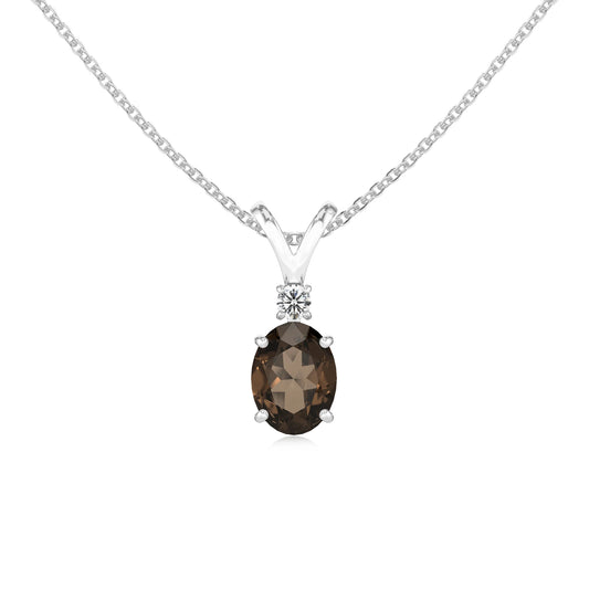 natural smoky-quartz oval solitaire v-bale necklaces in sterling silver