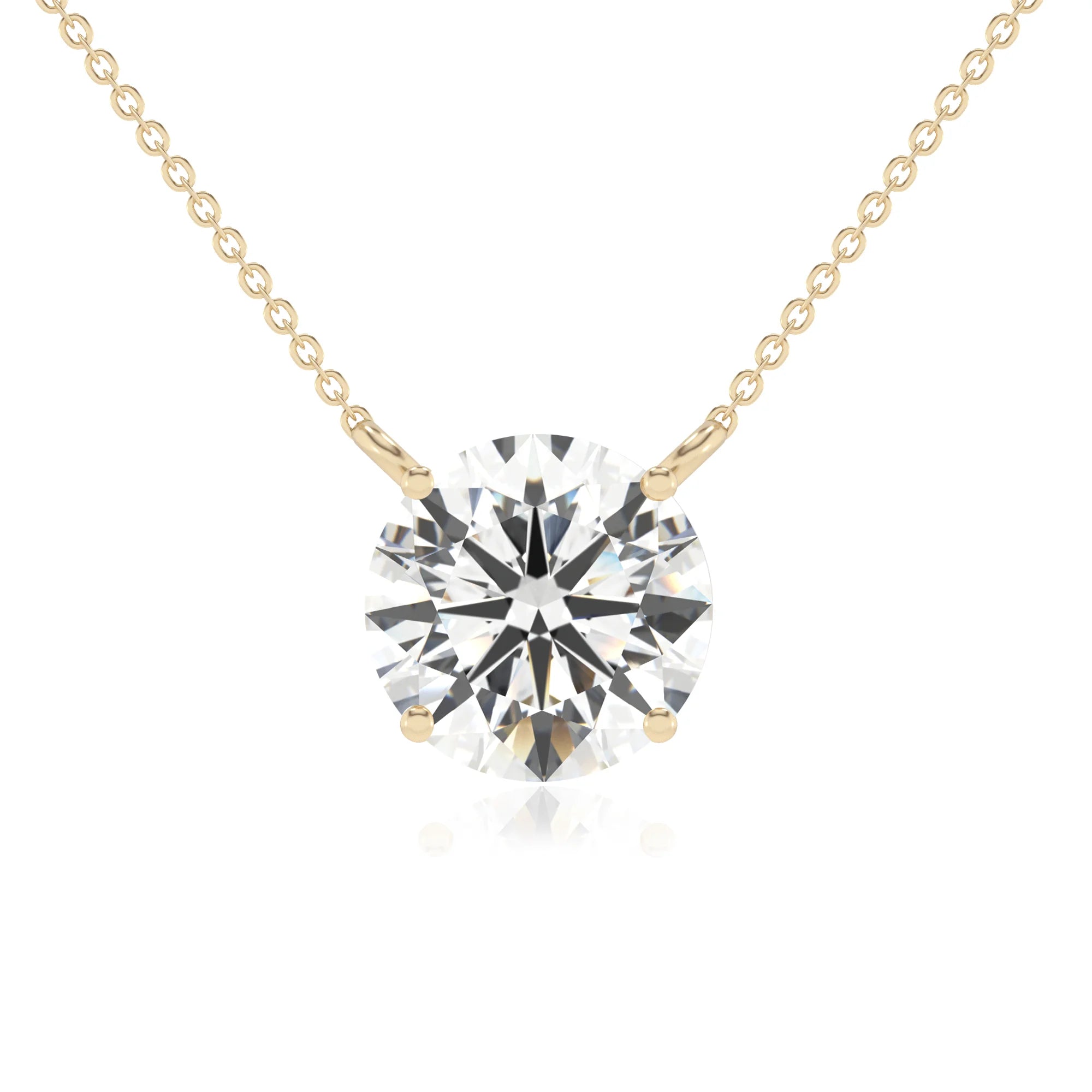 lab grown moissanite round solitaire necklaces in yellow gold