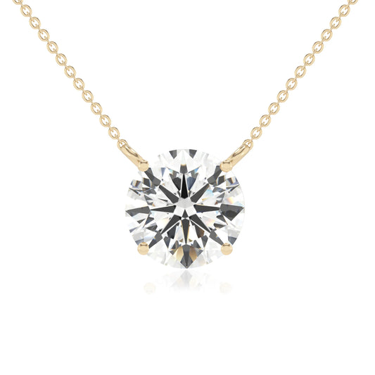 lab grown moissanite round solitaire necklaces in yellow gold