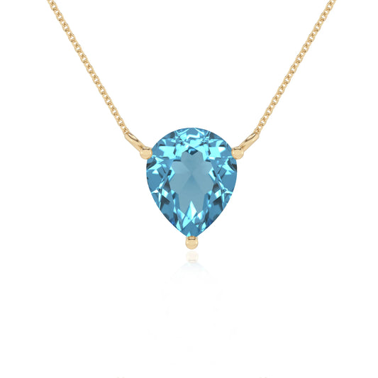 natural swiss-blue-topaz pear solitaire necklaces in yellow gold