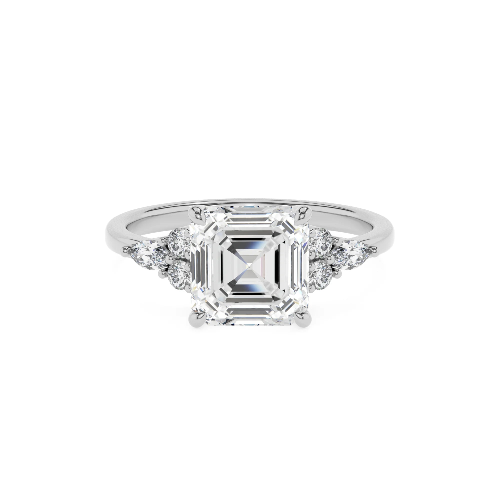 lab grown moissanite asscher solitaire rings in platinum