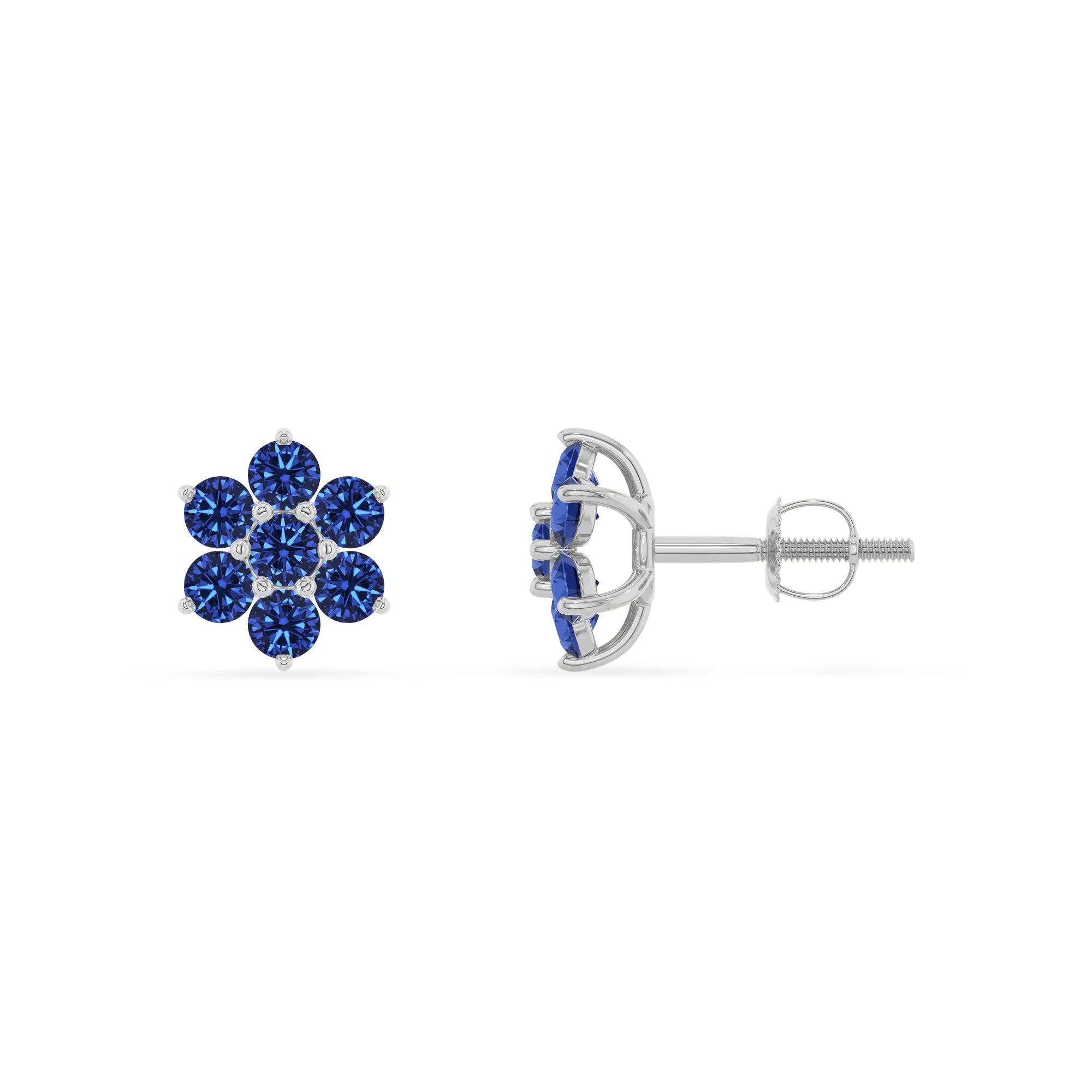 lab grown blue sapphire round stud earrings in white gold