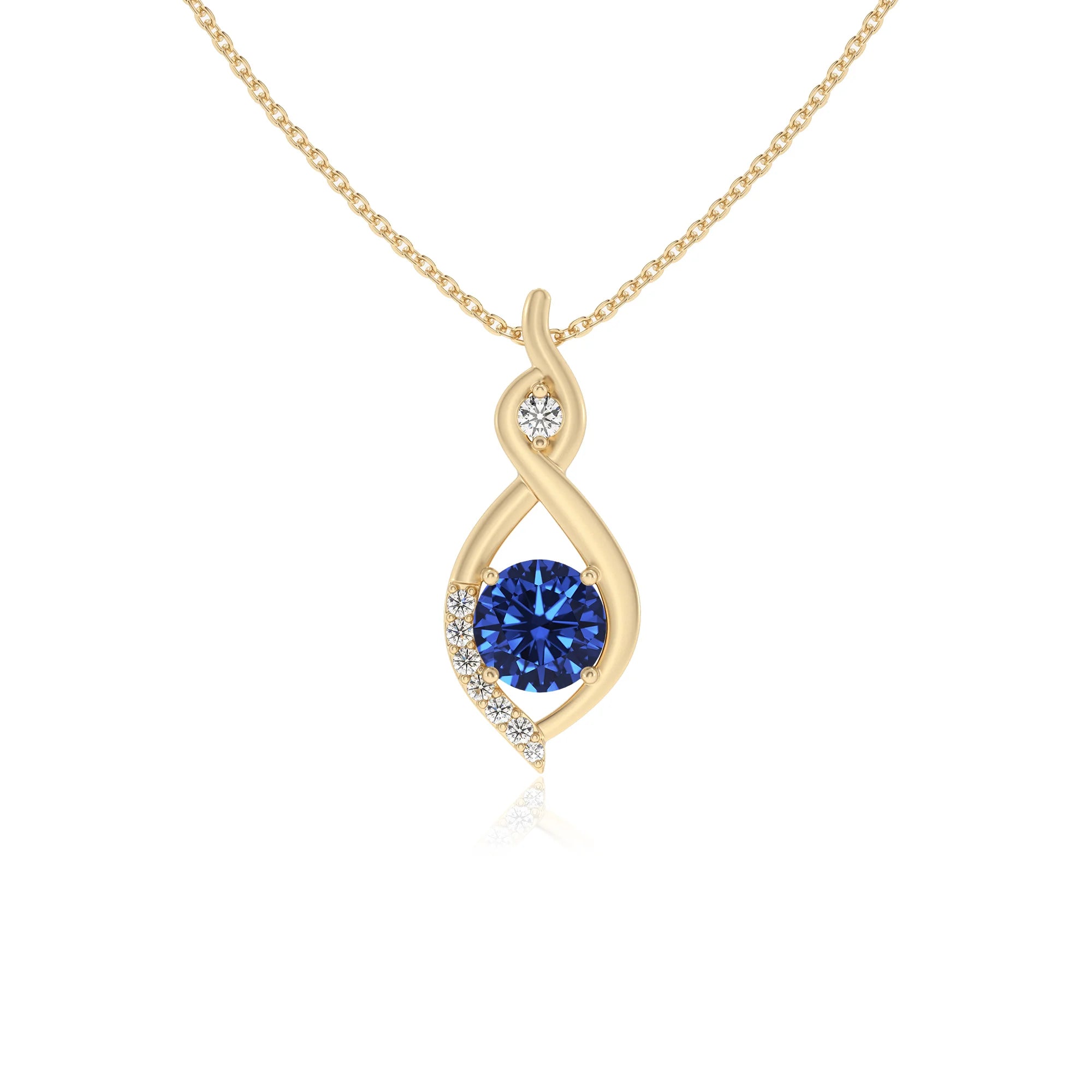 lab grown blue-sapphire round solitaire necklaces in yellow gold