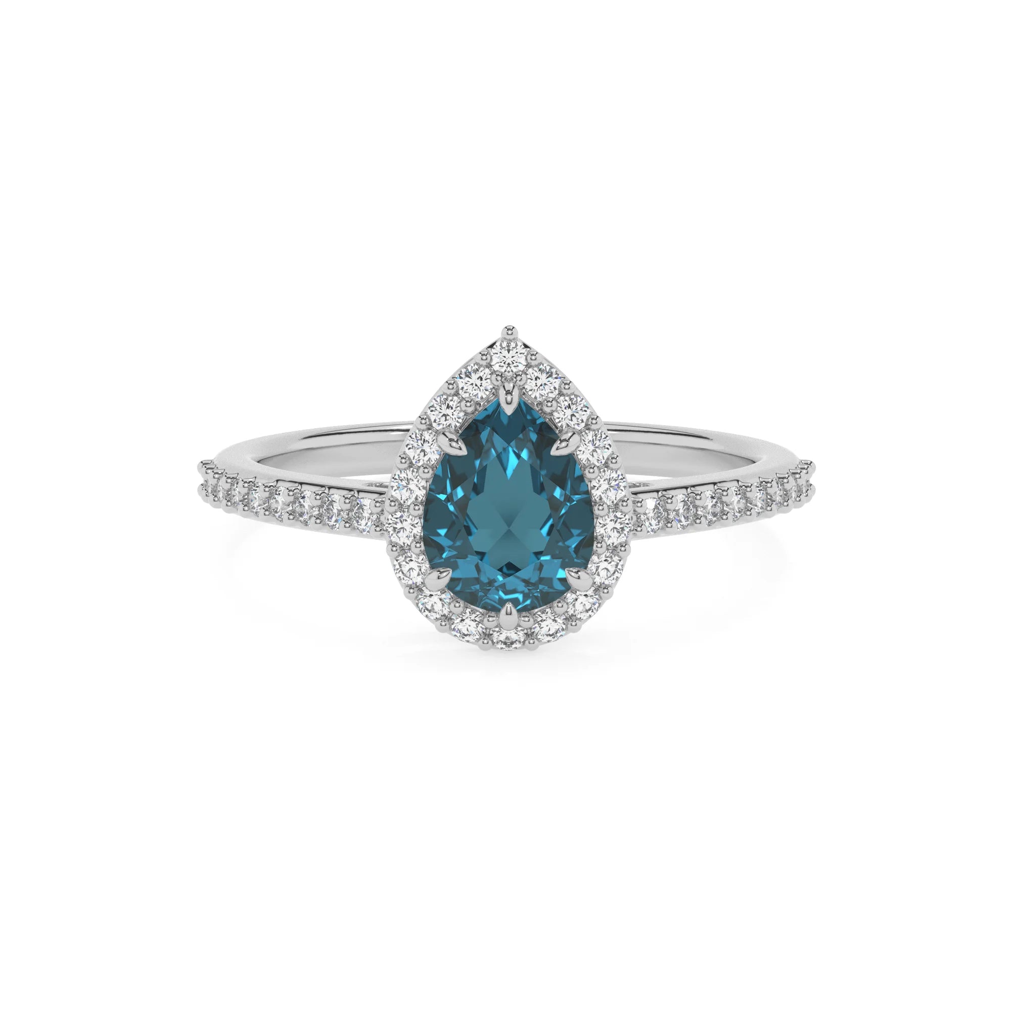 natural london-blue-topaz pear solitaire rings in platinum