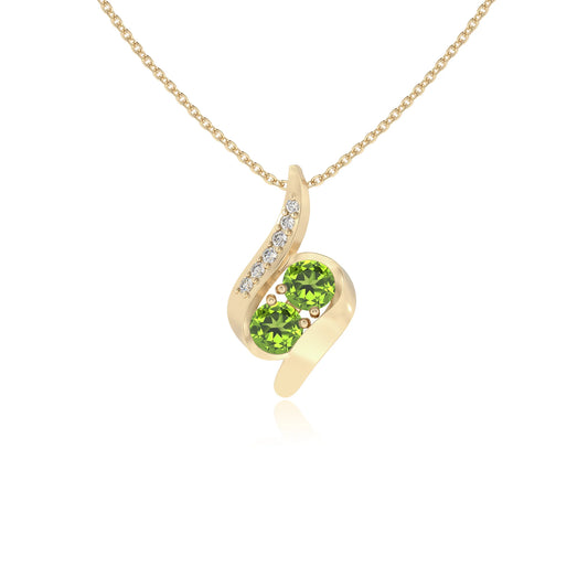 natural peridot round solitaire v-bale necklaces in yellow gold